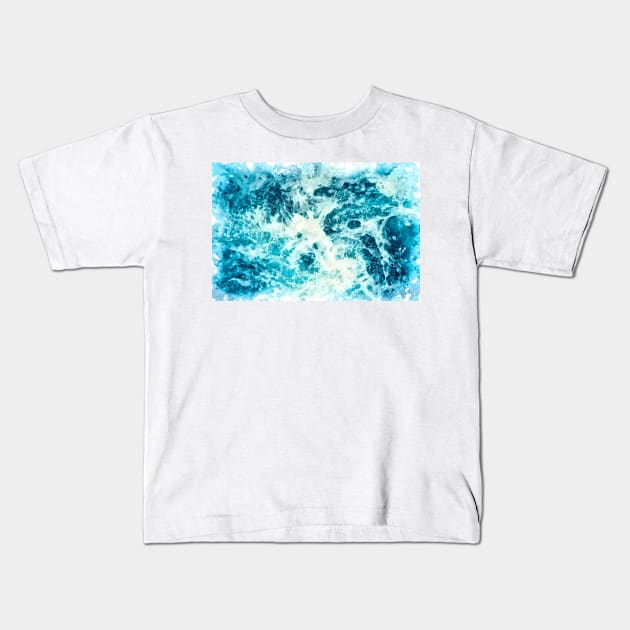 Blue Ocean Summer Beach Waves Abstract Watercolor Kids T-Shirt by Naumovski